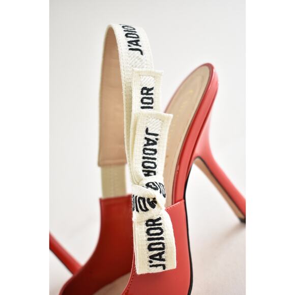 Dior J'adior Red Patent White Black Ribbon Logo Slingback Pump Sandal Heel 36 - Picture 10 of 13